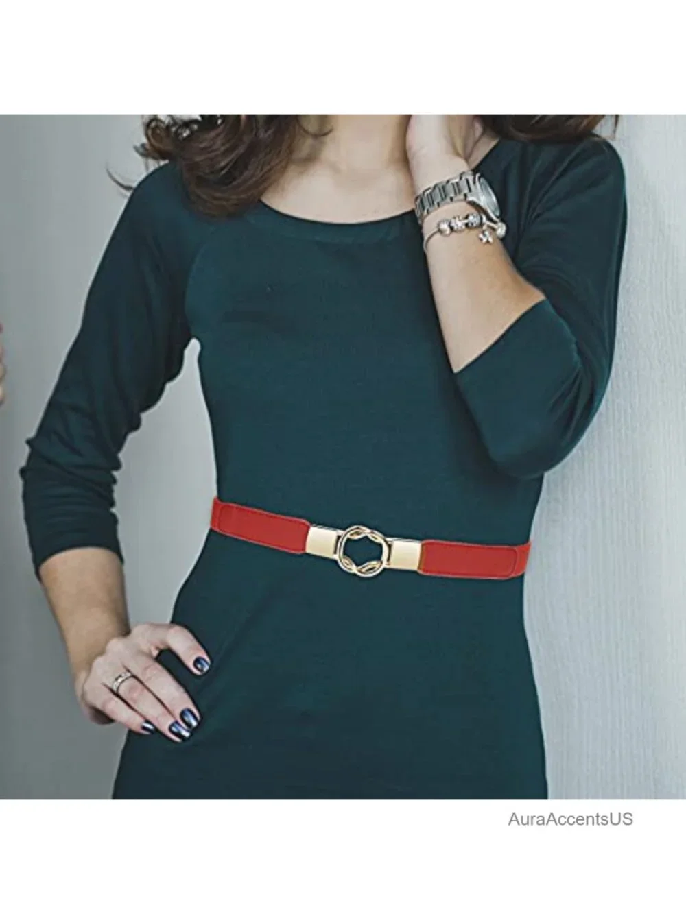 5 Pack Skinny Belts for Women Stretch Elastic Waistband Faux Leather